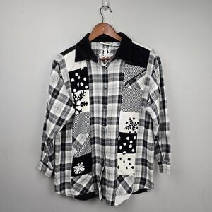 Vintage Susan Bristal Patchwork Plaid Button Up Shirt Black White Womens Size MP